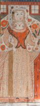 A 19th Century Swedish Bonad folk art painting, the Bonad section with a lady with blond hair and