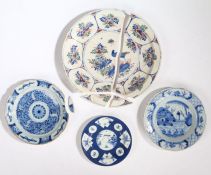 An 18th Century Bow blue and white porcelain plate, circa 1755, painted with a Fan Panelled