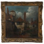 19th Century British school, circa 1830, A courtyard, oil on canvas within a carved giltwood