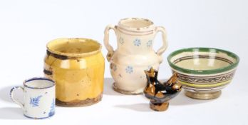 A collection of 19th Century and later French pottery, to include a vase with pale blue flowers, a