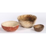 Three 19th Century Swedish bowls, to include a small burr example, 12cm diameter, a circular bowl