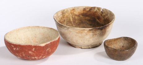 Three 19th Century Swedish bowls, to include a small burr example, 12cm diameter, a circular bowl