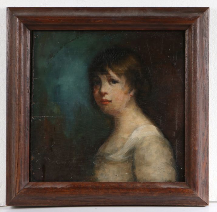 English School (19th Century) Portrait of a Girl oil on panel 32 x 32cm (12.5" x 12.5")