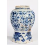 An early 18th Century Delft vase, circa 1700, of octagonal baluster form, painted in blue with a
