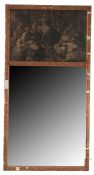 A 19th Century over mantle mirror, with a pictorial textile section above the rectangular mirror