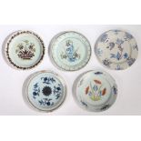 A Collection of 18th Century English Delft plates, to include three Lambeth examples, each with