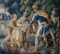 A 17th Century Franco/Flemish Allegorical tapestry, baby Moses in the Nile river with his mother and