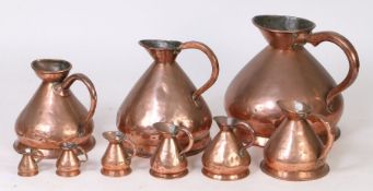 A matched set of nine graduated copper haystack measures, 4 Gallon to 1/2 Gill, (9)