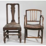 A 19th Century armchair, East Anglian, circa 1790-1830, the square back with four slats to the