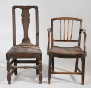 A 19th Century armchair, East Anglian, circa 1790-1830, the square back with four slats to the