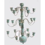 A Swedish blue painted chandelier, with a central turned column and S shape arms, 55cm high