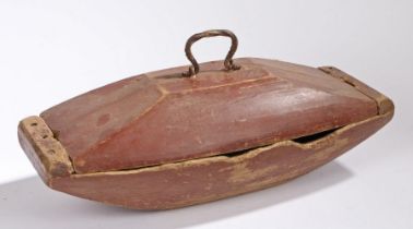 A 19th Century Swedish food box, the swing handle above a shaped lid and base, 50.5cm long, 21cm