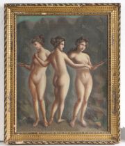 Continental School (19th Century) Three Female Nudes oil on board 29 x 22cm (11.5" x 8.5")