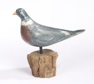 A decoy pigeon, painted in grey with a red bib and white collar, raised on a later stand, 33cm long