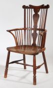 An 18th/early 19th Century fruitwood and elm Windsor chair, circa 1800, Thames Valley, the scroll