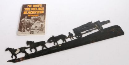 A weathervane section by Alf Strange, depicting a wagon being pulled by three horses, 59cm long,