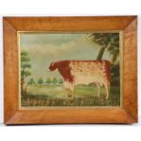 British School, 20th Century, a primitive picture of a cow, signed ERL, 40cm x 29cm