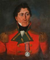 Anglo-Indian school, circa 1800, a portrait of an officer wearing the medal for The Seringapatam