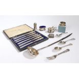 A selection of silver, various dates and makers to include three piece condiment set, napkin ring,