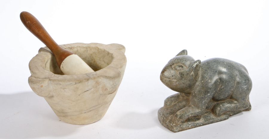 A George III mahogany knife box, of typical form, AF, together with a Victorian pestle and mortar - Image 2 of 2