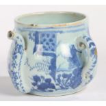 A late 17th Century English Delft posset pot, circa 1680, decorated in blue with an Oriental scene