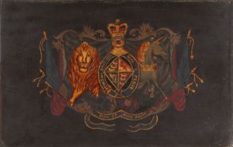 A mid 19th Century Coach Panel, circa 1840, with the Royal Coat of Arms, inscribed Chatham on the