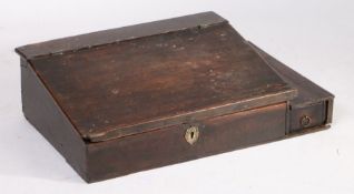 A late 18th Century desk box, with a sloping fall enclosing four short drawers, the side of the