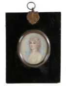 English School (19th Century) Lady in White Dress portrait miniature 6 x 5cm (2.5" x 2")