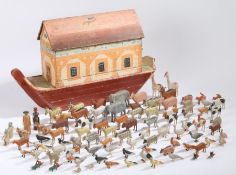 A 19th Century painted Noah's Ark and Animal set, to include over ninety carved and painted