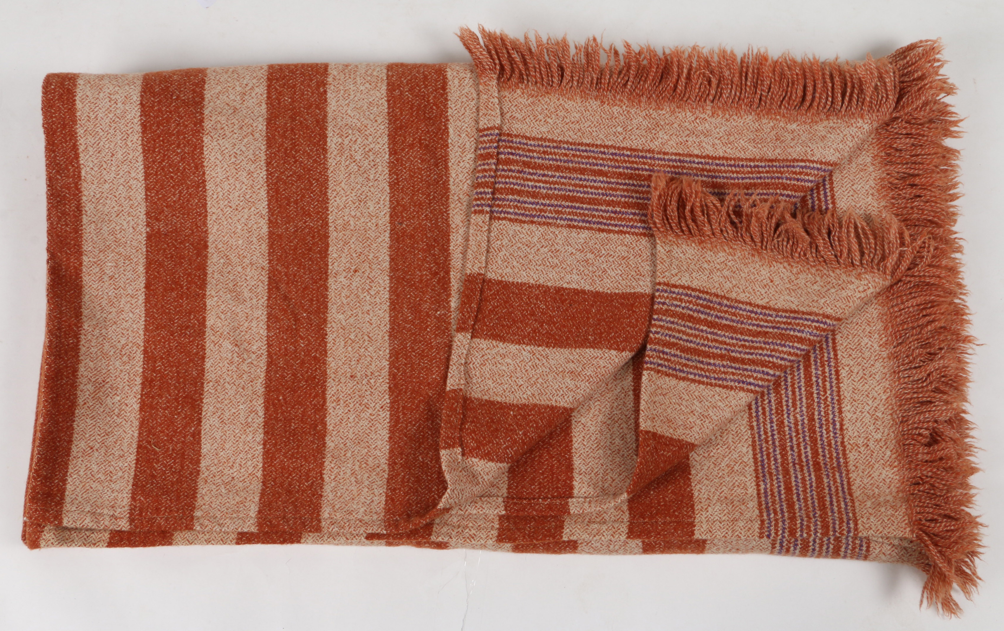 A Welsh blanket, orange bands of varying tones, 165cm x 200cm approximately