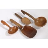 A collection of 19th Century treen ladles/spoons, to include Swedish examples, (4)