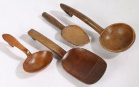 A collection of 19th Century treen ladles/spoons, to include Swedish examples, (4)