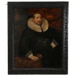 17th Century Anglo-Dutch school, Portrait of a gentleman wearing a full ruff and holding gloves, oil