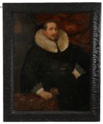 17th Century Anglo-Dutch school, Portrait of a gentleman wearing a full ruff and holding gloves, oil