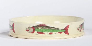 A 19th Century Pearlware pottery char dish, of shallow cylindrical form, printed and hand-coloured