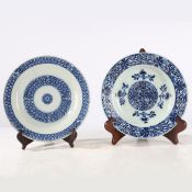 Two mid 18th Century Delft plates, to include a circa 1760 Lambeth example painted in blue with a