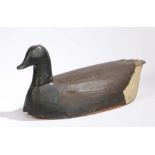 A decoy goose, painted in black, brown and white, 52cm long