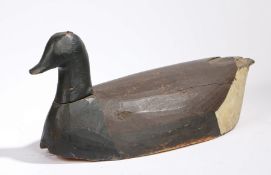 A decoy goose, painted in black, brown and white, 52cm long