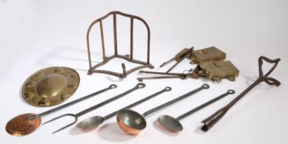 A collection of metalware, to include a 19th Century branding iron, two locks, a reflecting panel,