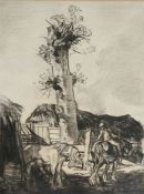 Robert Charles Peter (British, 1888-1980) 'The Old Farm in Spring' signed (lower left), charcoal