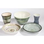 A collection of Rye Pottery, to include multicoloured bowls and two vases, (5)