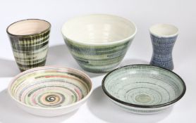 A collection of Rye Pottery, to include multicoloured bowls and two vases, (5)