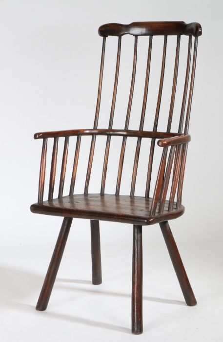 A George III elm and ash Windsor chair, West Country, circa 1800-1820, the curved and shaped top - Image 2 of 2