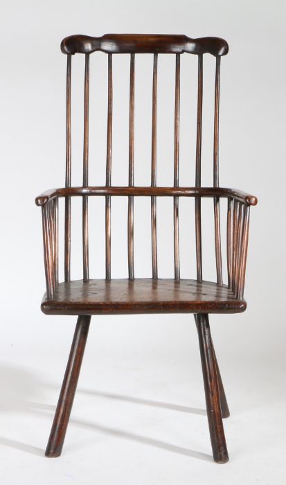 A George III elm and ash Windsor chair, West Country, circa 1800-1820, the curved and shaped top