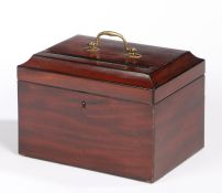 A 19th Century mahogany letter/desk box, rectangular form with a brass handle and slot, 26cm wide,