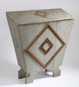 A 20th Century grey painted wooden box, the sloping hinged lid with diamond pattern moulding to