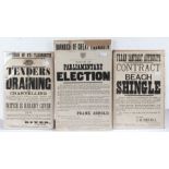 Three Victorian posters relating to Great Yarmouth, to include "Parliamentary Election", "Contract