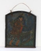 A 19th Century double sided zinc "tavern" sign, one side depicting a man in a hat smoking a pipe,