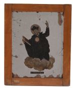 A 19th Century mirror with central depiction of St Ignatius emerging from a cloud, housed in a beech