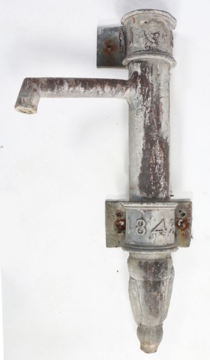 A 19th century lead water pump, the top initialled JB with a crest, dated 1843 below, 89cm long - Image 2 of 2
